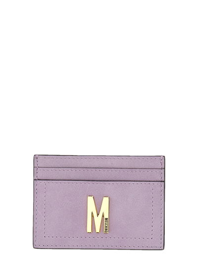 Shop Moschino Card Holder With Gold Plaque In Lilla