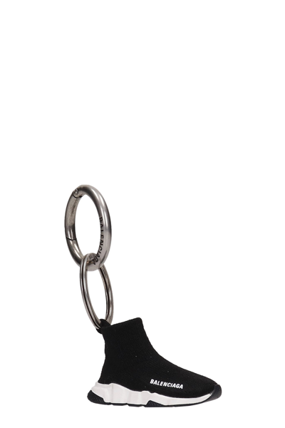 Shop Balenciaga Spedd Keyring Keys Holder In Black Synthetic Fibers