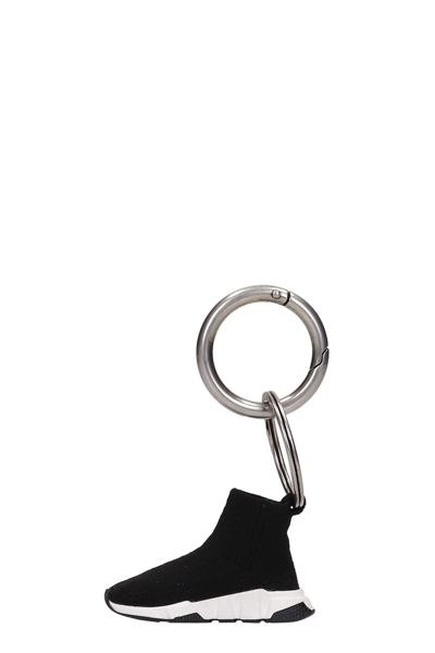 Shop Balenciaga Spedd Keyring Keys Holder In Black Synthetic Fibers