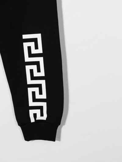 Versace Black Greca Print Cotton Track Pants In Black