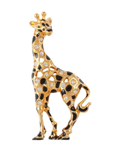 Pre-owned Swarovski 1990s Giraffe-motif Crystal-embellished Brooch In Gold