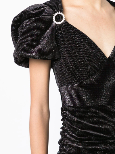 Shop Rebecca Vallance Moon River Puff-sleeve Mini Dress In Black