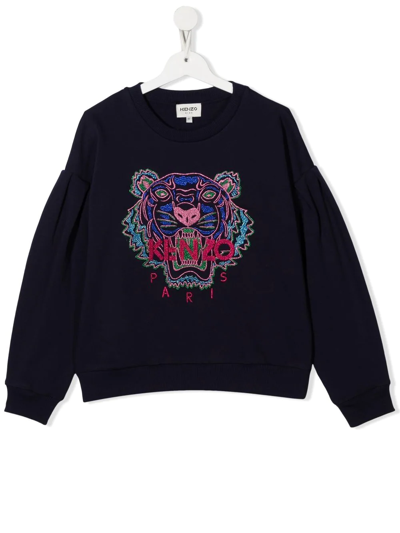 Shop Kenzo Logo Embroidered Sweatshirt In Blu