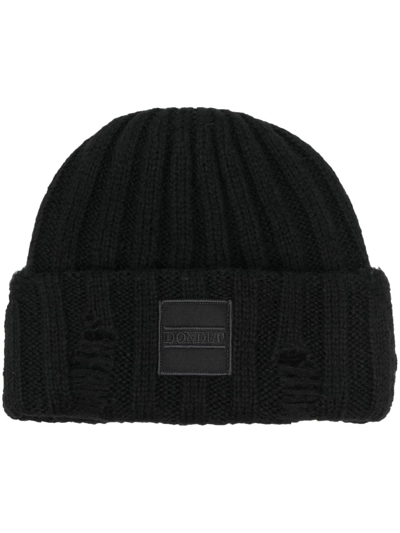 Shop Dondup Logo-patch Knit Beanie In Black