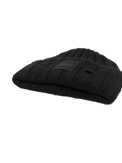 Shop Dondup Logo-patch Knit Beanie In Black