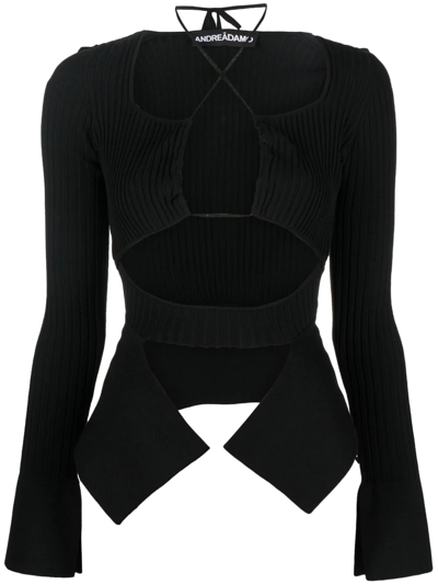 Shop Andreädamo Ribbed-knit Cut-out Detail Top In Black