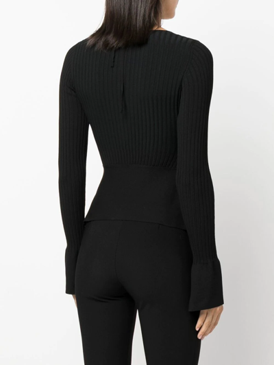 Shop Andreädamo Ribbed-knit Cut-out Detail Top In Black
