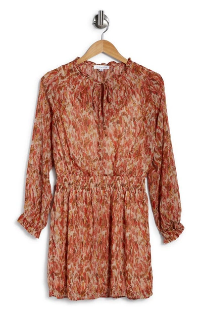 Shop Socialite Smocked Long Sleeve Dress In Pink/ Rust Abstract Print
