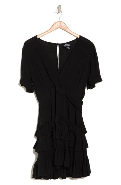 Shop Angie Tiered Short Sleeve Dress In Black