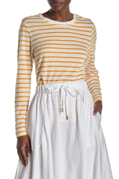 Shop Donna Karan Woman Stripe Crewneck Long Sleeve Top In Nat/saf