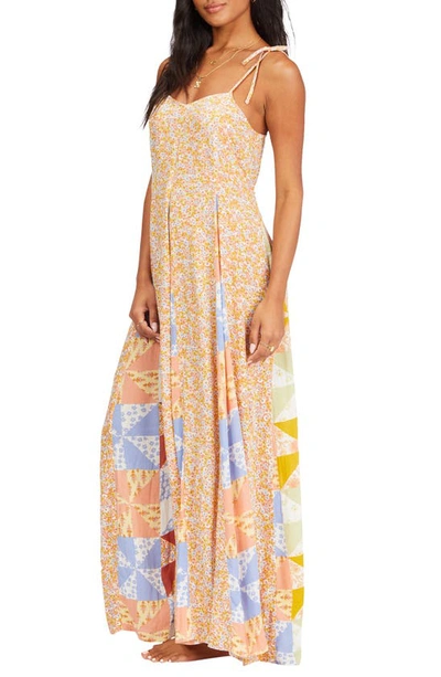 Shop Billabong Vintage Gal Floral Print Patchwork Maxi Dress In Multi