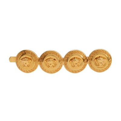 Shop Versace Medusa Hair Pin In Tribute Gold
