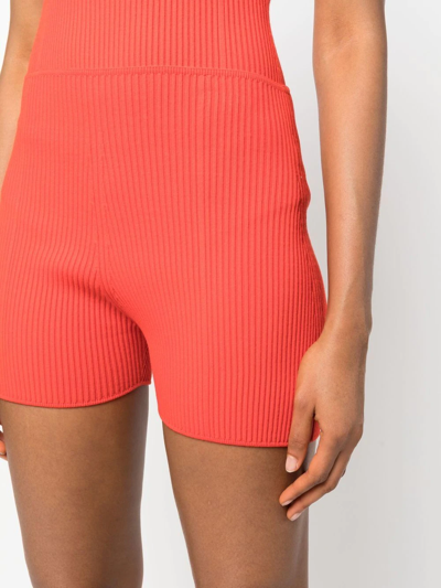 Shop Aeron Ribbed-knit Detail Shorts In Red