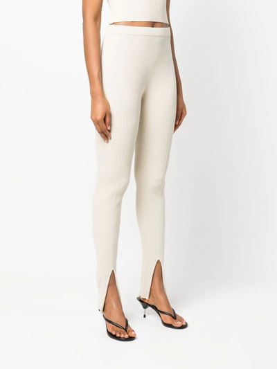 Shop Aeron Leo Ribbed-knit Skinny Trousers In Neutrals