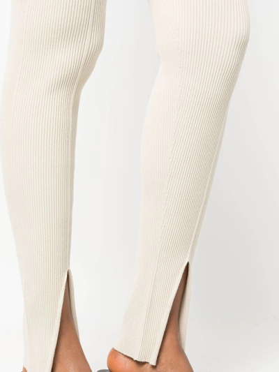 Shop Aeron Leo Ribbed-knit Skinny Trousers In Neutrals