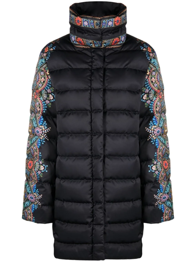 Shop Etro Printed Quilted Coat In Black
