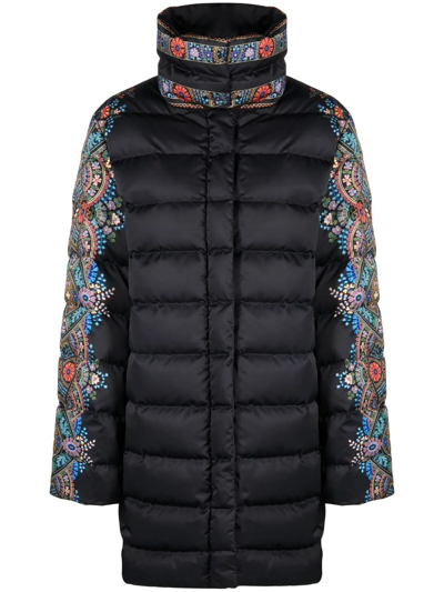 Etro High-neck Printed Puffer Jacket In Black