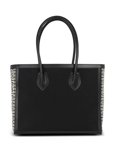 Balmain B-army 42 Canvas Tote Bag With Leather Inserts In Black