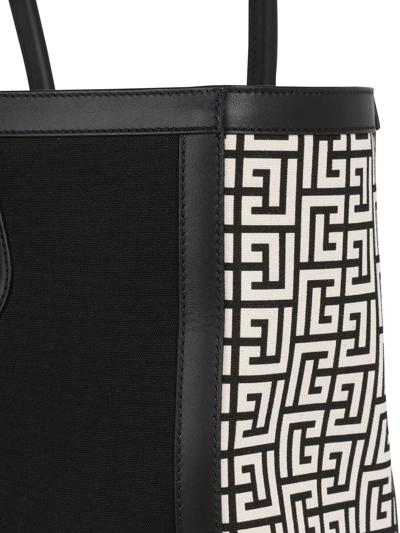 Balmain B-army 42 Canvas Tote Bag With Leather Inserts In Black