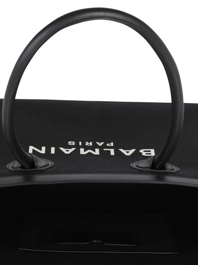 Balmain B-army 42 Canvas Tote Bag With Leather Inserts In Black