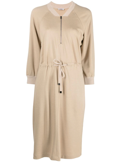 Shop Peserico Zip-front Knitted Dress In Nude