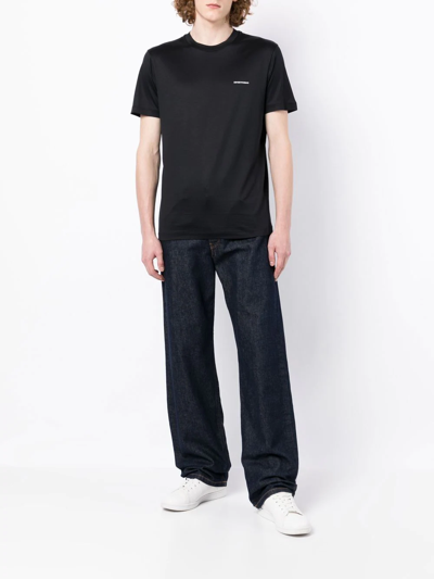 Emporio Armani Black T-shirt With Logo Lettering On The Front In Cotton And Lyocell Blend Man In Schwarz
