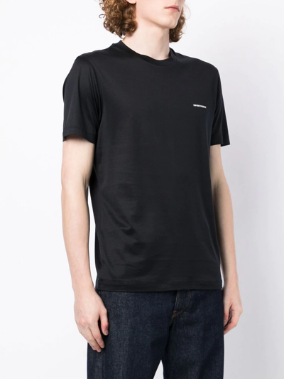 Emporio Armani Black T-shirt With Logo Lettering On The Front In Cotton And Lyocell Blend Man In Schwarz