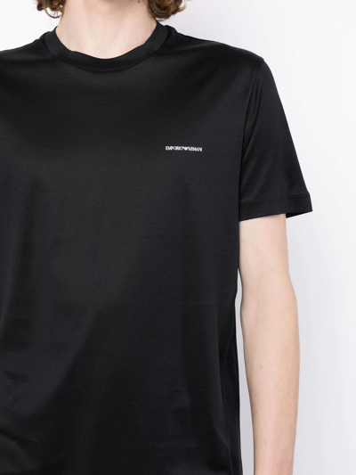 Emporio Armani Black T-shirt With Logo Lettering On The Front In Cotton And Lyocell Blend Man In Schwarz
