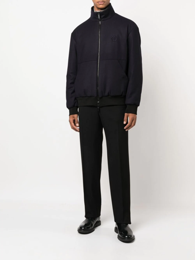 Giorgio Armani Embroidered-logo Zip-up Jacket In Schwarz