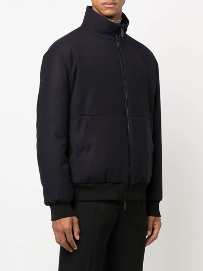 Giorgio Armani Embroidered-logo Zip-up Jacket In Schwarz