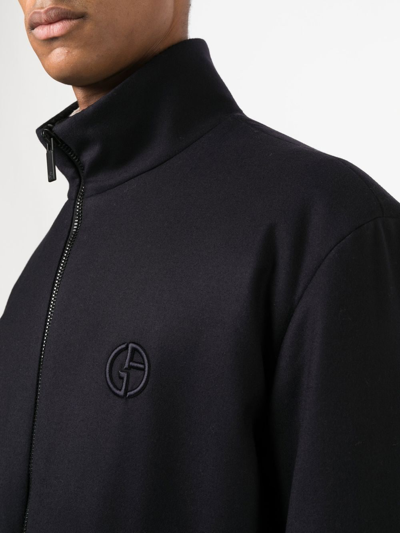 Giorgio Armani Embroidered-logo Zip-up Jacket In Schwarz