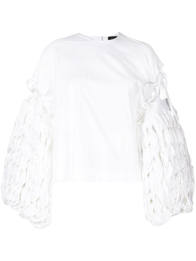 Shop A.w.a.k.e. Woven Puff-sleeve Blouse In Weiss