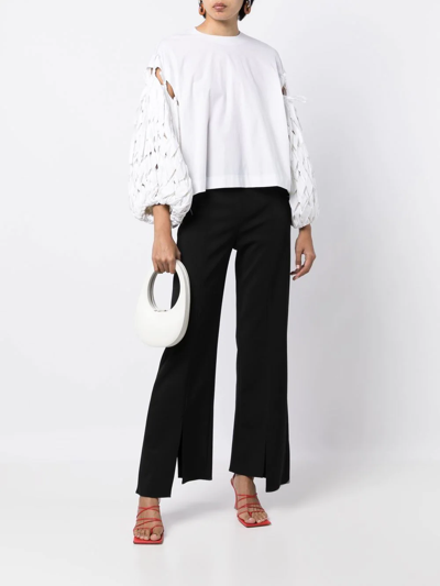 A.w.a.k.e. Mode Poplin Top With Woven Sleeves In Weiss