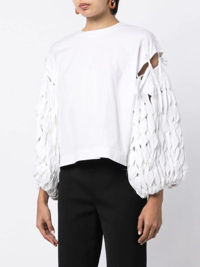 A.w.a.k.e. Mode Poplin Top With Woven Sleeves In Weiss