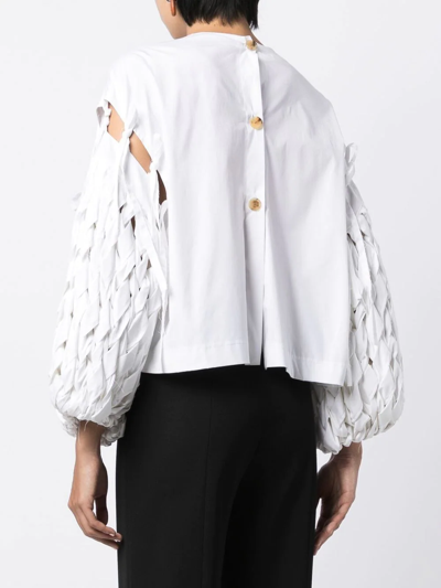 A.w.a.k.e. Mode Poplin Top With Woven Sleeves In Weiss