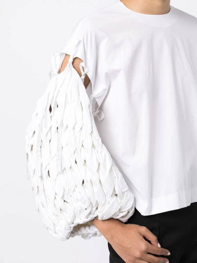 A.w.a.k.e. Mode Poplin Top With Woven Sleeves In Weiss