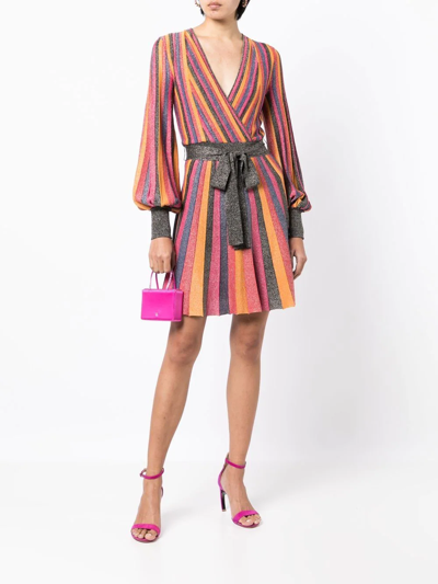 Shop Rebecca Vallance Striped Long Puff-sleeve Mini Dress In Mehrfarbig