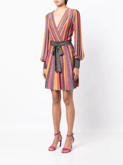 Shop Rebecca Vallance Striped Long Puff-sleeve Mini Dress In Mehrfarbig