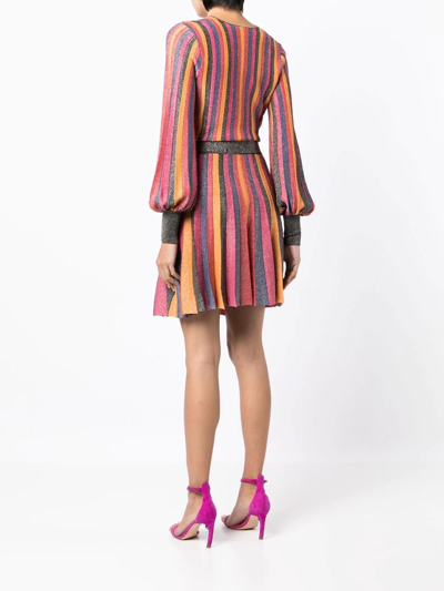 Shop Rebecca Vallance Striped Long Puff-sleeve Mini Dress In Mehrfarbig