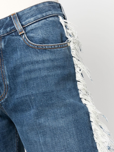 Shop Stella Mccartney Fringe-detail Straight-leg Trousers In Blau