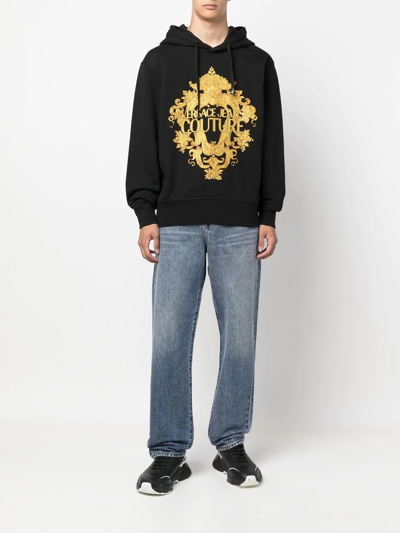 Shop Versace Jeans Couture Logo-print Cotton Hoodie In Schwarz