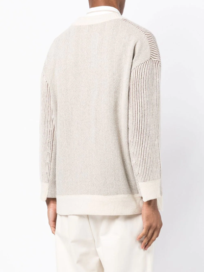 Shop Rito Structure Ribbed-knit V-neck Cardigan In Nude