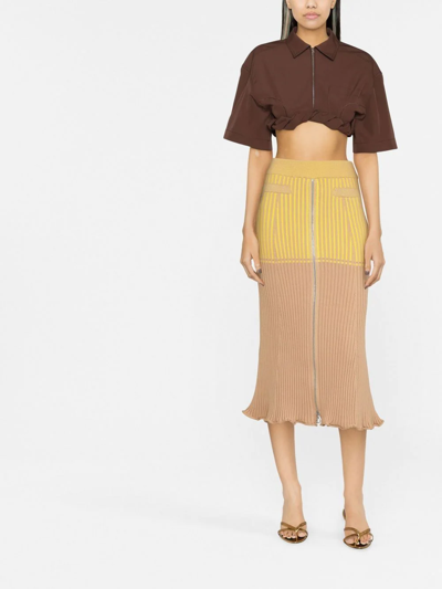 Rabanne Bicolored Ribbed Knitted Midi Skirt In Gelb