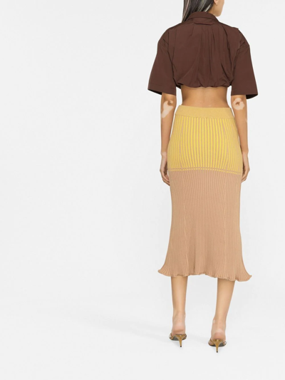 Rabanne Bicolored Ribbed Knitted Midi Skirt In Gelb