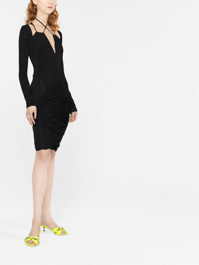 Shop Versace Jeans Couture Ruched Midi Dress In Black