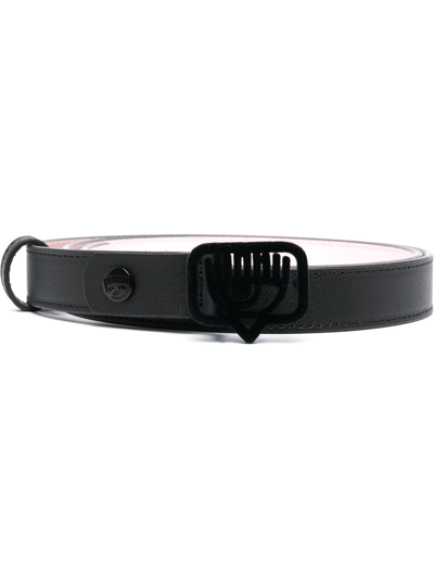 Shop Chiara Ferragni Logo Buckle Leather Belt In Black