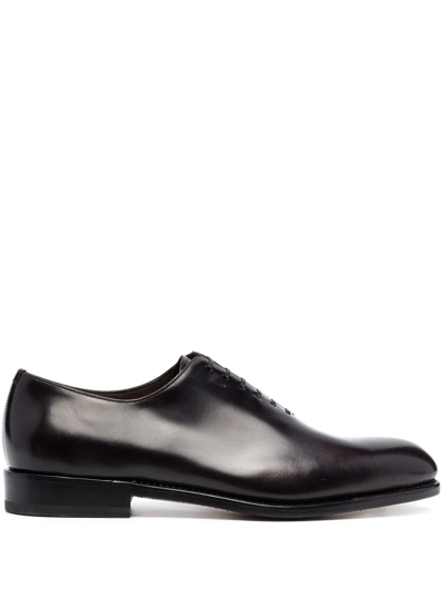 Shop Ferragamo Almond-toe Leather Oxford Shoes In Braun