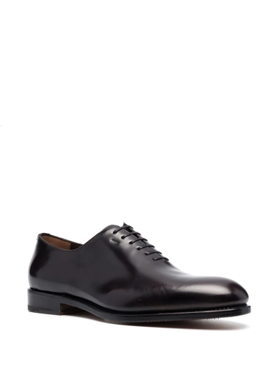 Shop Ferragamo Almond-toe Leather Oxford Shoes In Braun