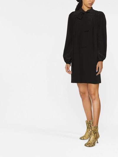 Dsquared2 Pussy-bow Silk Mini Dress In Schwarz