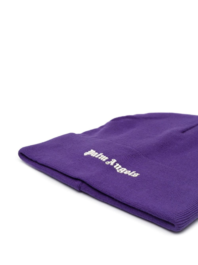 Shop Palm Angels Logo-print Knit Beanie In Violett